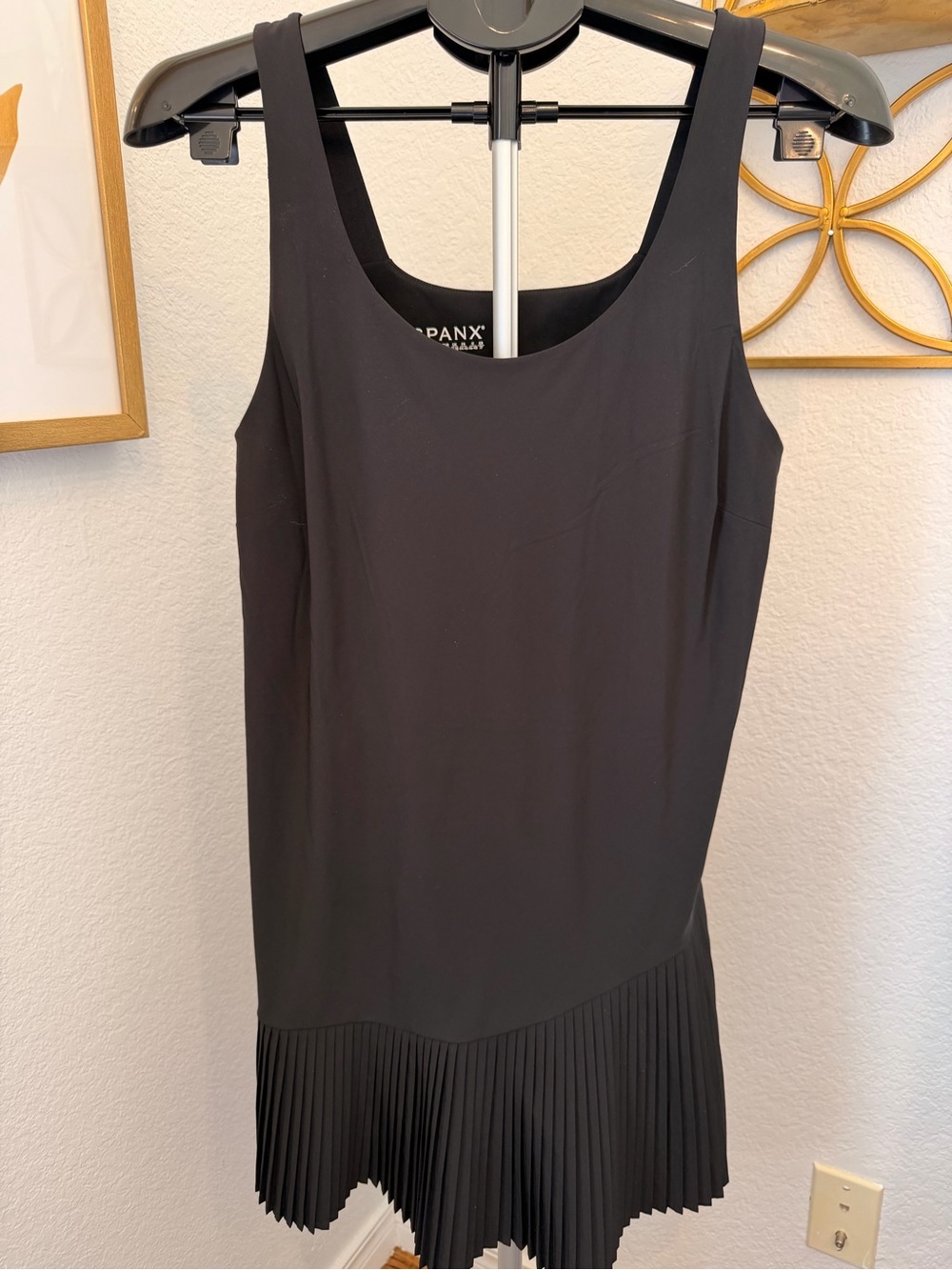 SPANX “Yes Pleats” Black Sleeveless Mini Dress with Pleated Hem